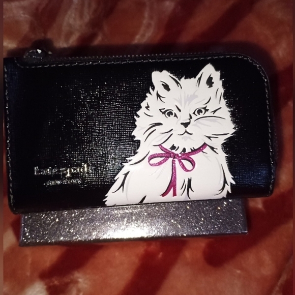 kate spade Handbags - Kate Spade Novelty , billfold, wallet, Cat Black Whiskers Saffaino Leather